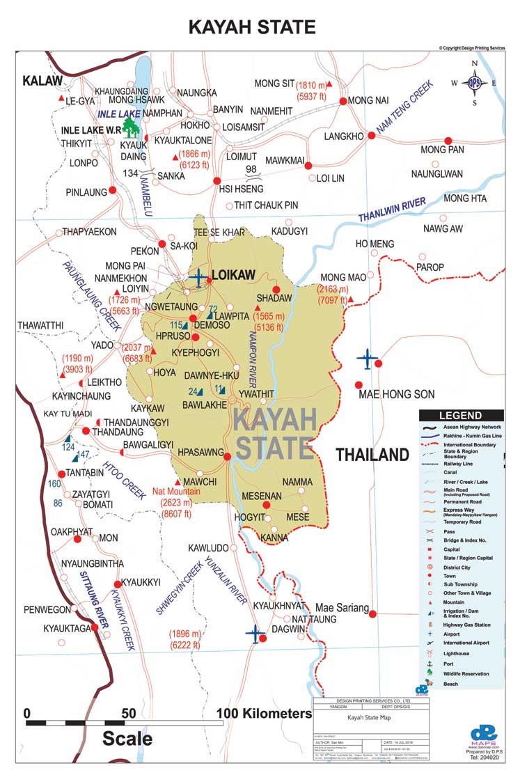Kayah State & Region Map English Version