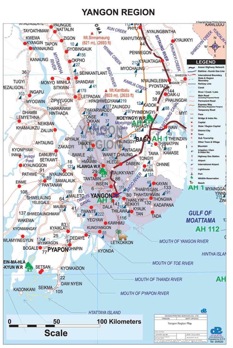 Yangon State & Region Map English Version